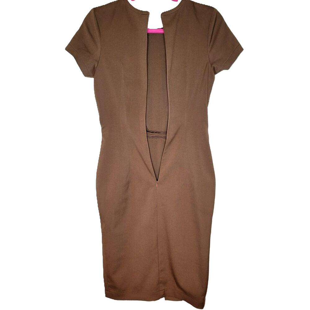 Beautiful Vintage Brown Pencil Dress Cheetah fabric buttons - Picture 3 of 9
